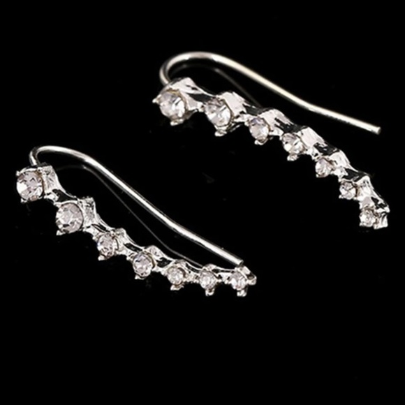 Silver Rhinestone Ear Climber Earrings - Picture 3 of 5